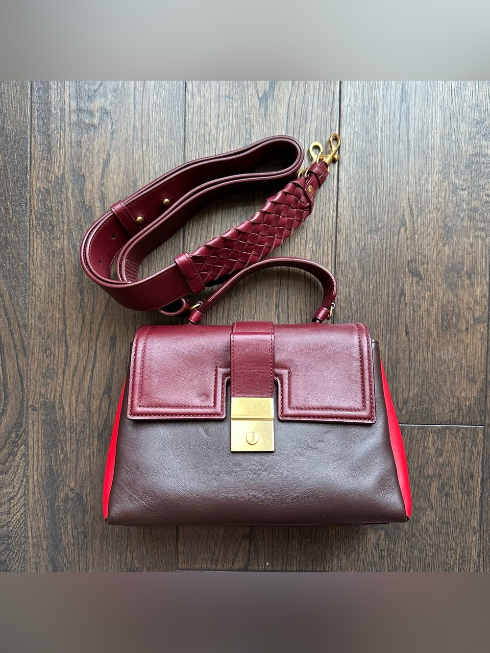 BOTTEGA VENETA PIAZZA TOP HANDLE BAG BURGUNDY RED LEATHER SATCHEL